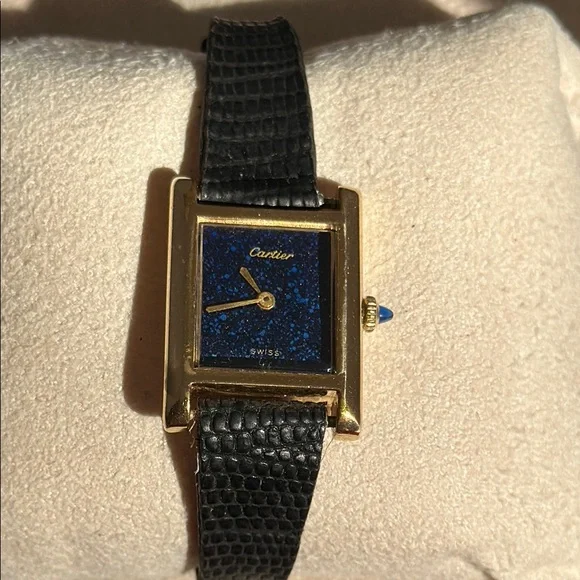Cartier Tank Gold and Black Watch - Blue Face - Picture 4 of 13